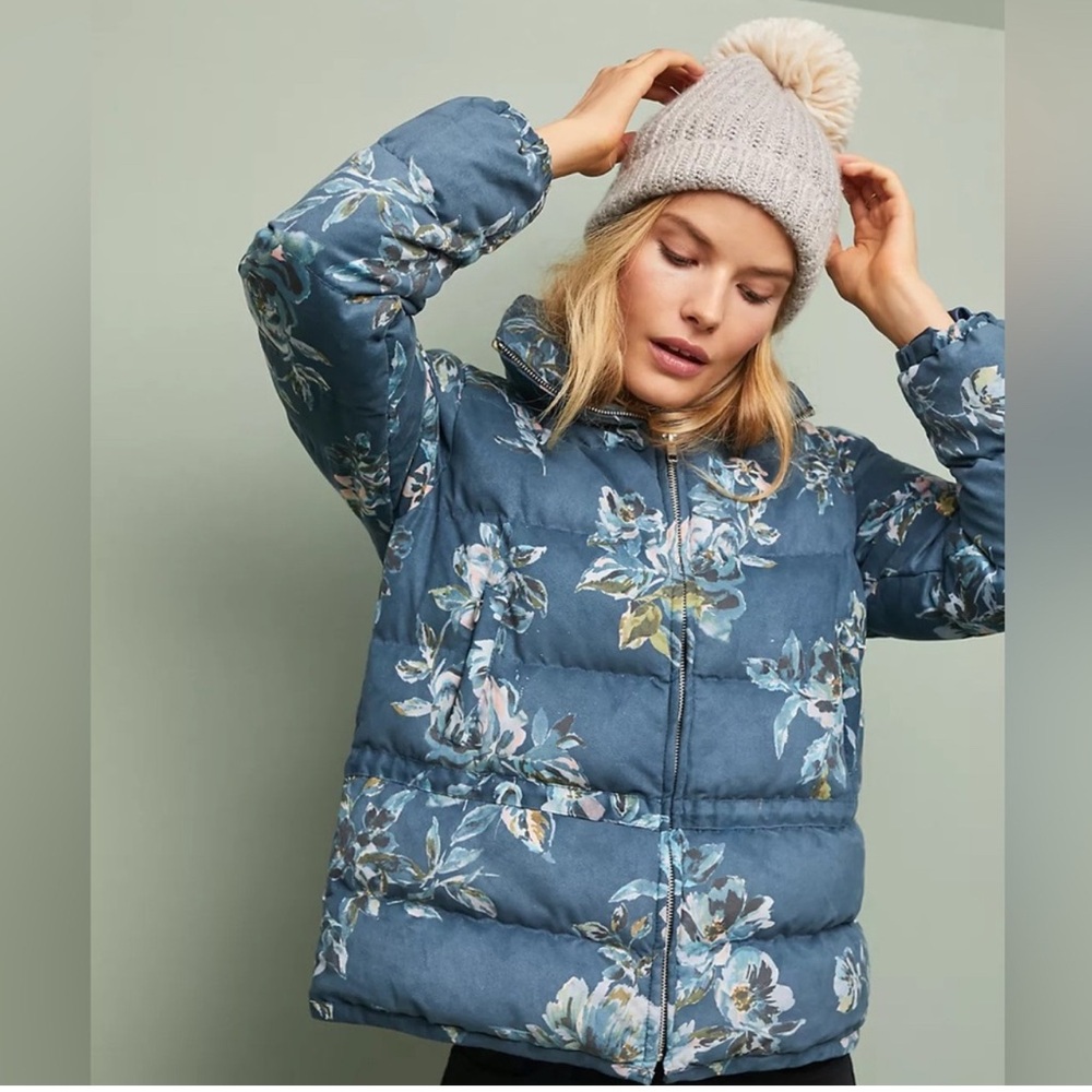 Ett twa Anthropologie Floral Patterned puffer Jacket